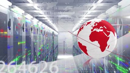 計算機服務器上的數據處理和地球儀動畫